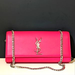 ✨ YSL Saint Laurent neon pink leather clutch converted to crossbody bag
